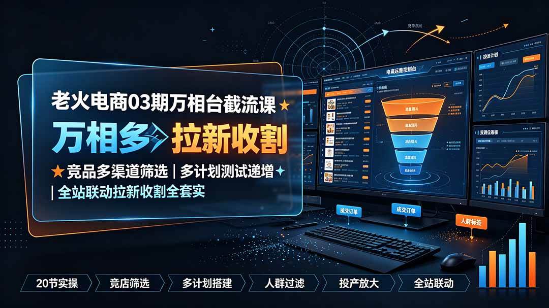 （19431期）老火电商03期万相台截流课：竞品多渠道筛选｜多计划测试递增｜全站联动拉新收割全套实操教学-汇课新知资源网