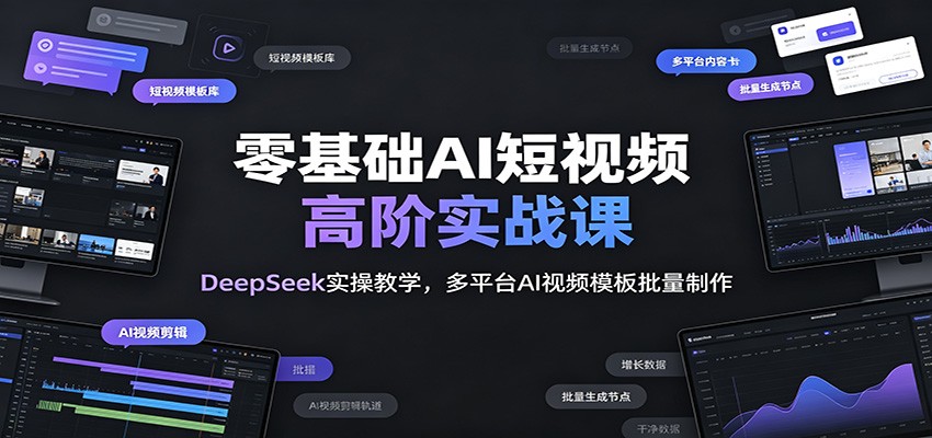零基础AI短视频高阶实战课:DeepSeek实操教学,多平台AI视频模板批量制作-汇课新知资源网