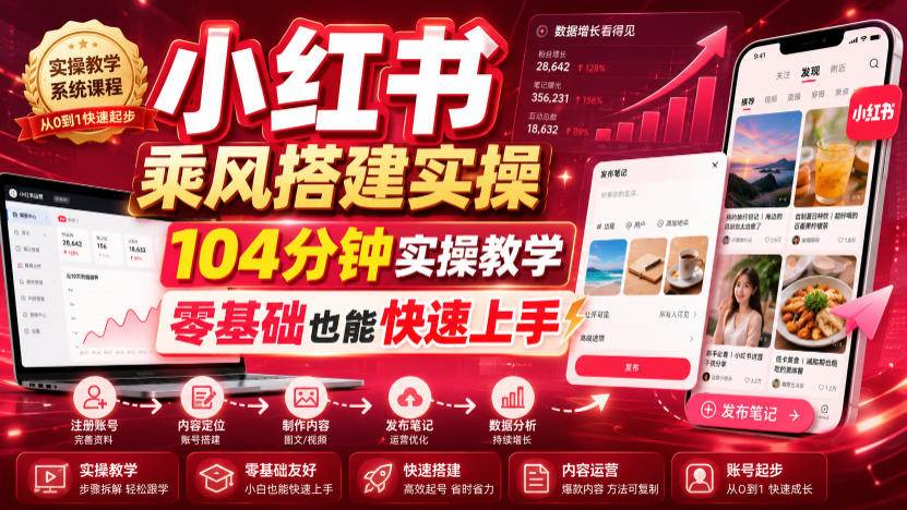 （19396期）小红书乘风搭建实操，104分钟实操教学，零基础也能快速上手-汇课新知资源网