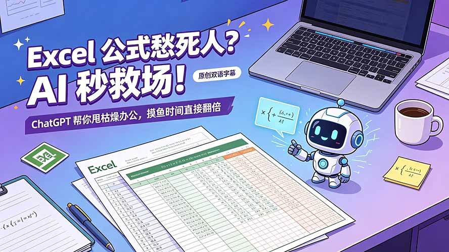 （19487期）Excel 公式愁死人？AI 秒救场！ChatGPT 帮你甩枯燥办公，摸鱼时间直接翻倍【原创双语字幕】-汇课新知资源网