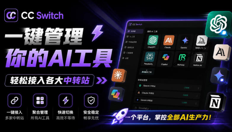 一键给Chatgpt、Codex、Claude接入地第三方中转站，CC Switch统一管理你的AI编程工具工作流-汇课新知资源网