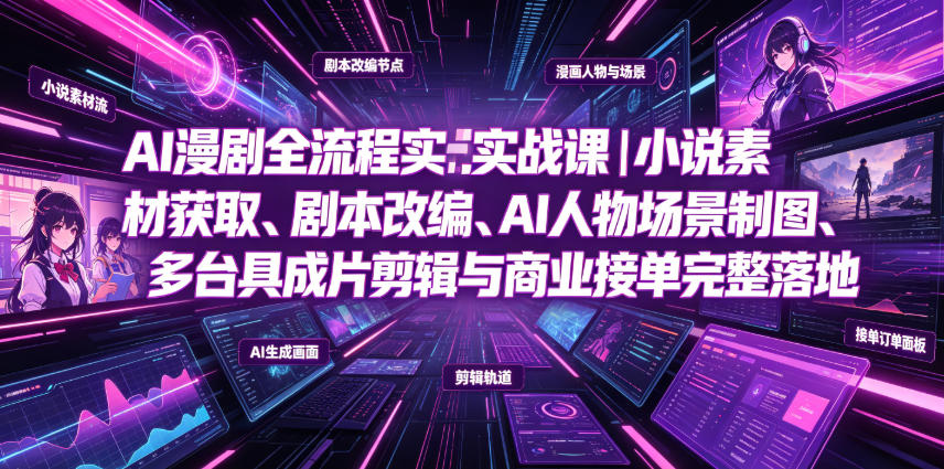 AI漫剧全流程实战课|小说素材获取、剧本改编、AI人物场景制图、多工具成片剪辑、平台付费变现与商业接单完整落地-汇课新知资源网
