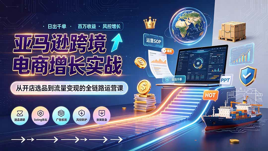 （19308期）亚马逊0-1孵化特训营8期：从注册风控到稳定日出千单实战，规避审核封店风险，标准化执行流程落地-汇课新知资源网
