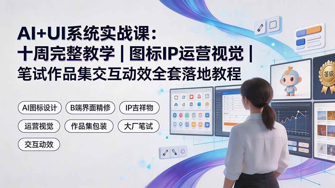 （19378期）AI+UI系统实战课：十周完整教学｜图标IP运营视觉｜笔试作品集交互动效全套落地教程-汇课新知资源网