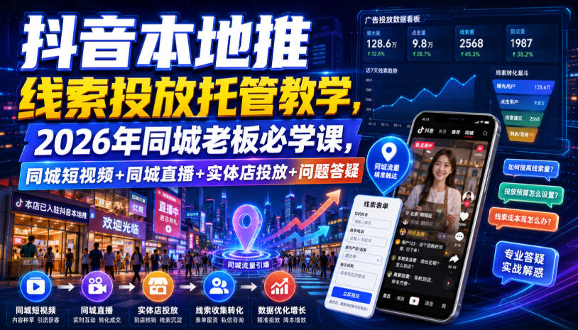 抖音本地推线索投放托管教学,2026年同城老板必学课,同城短视频+同城直播+实体店投放+问题答疑-汇课新知资源网