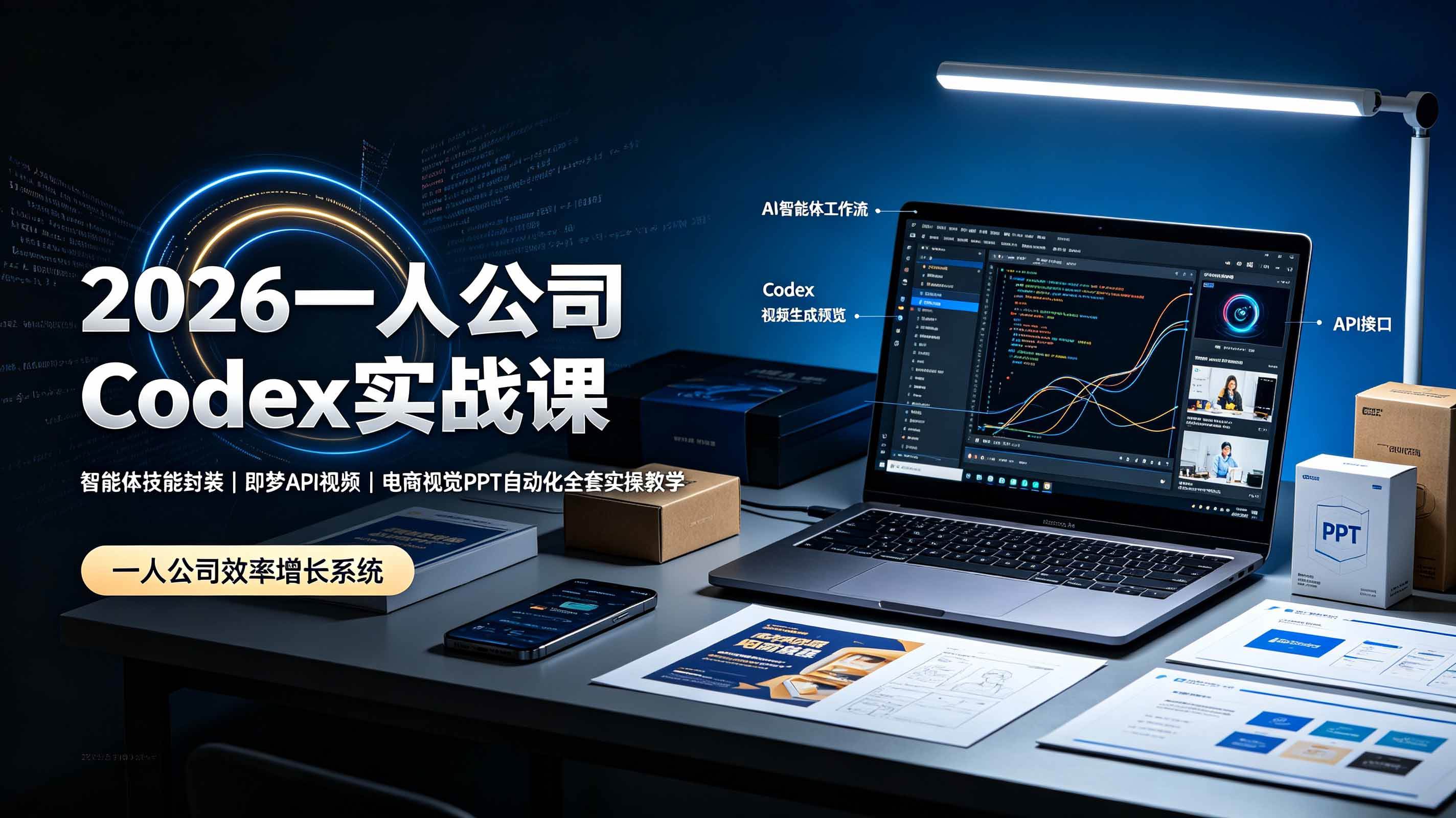（19503期）2026一人公司Codex实战课◆智能体技能封装｜即梦API视频｜电商视觉PPT自动化全套实操教学-汇课新知资源网