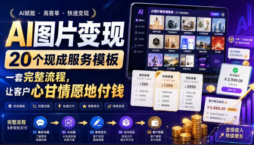 （19395期）AI图片变现，20个现成服务模板，一套完整流程，让客户心甘情愿地付钱【原创双语字幕】-汇课新知资源网
