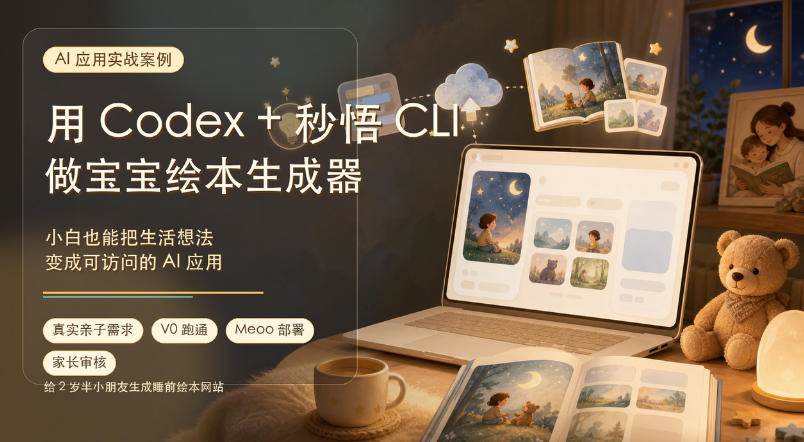 （19415期）AI应用实战案例，用Codex+秒悟CLl做宝宝绘本生成器，小白也能把生活想法变成可访问的AI应用-汇课新知资源网