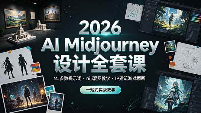 (19209期)2026 AI Midjourney设计全套课,MJ参数提示词niji混图教学,IP建筑游戏原画一站式实战教学-汇课新知资源网