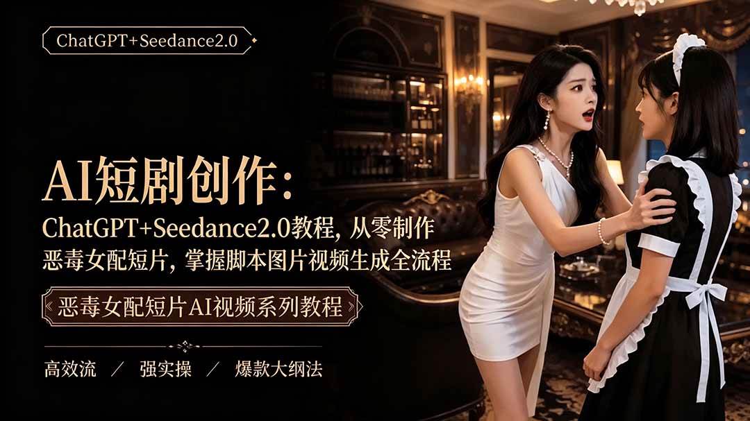 （19545期）AI短剧创作：ChatGPT+Seedance2.0教程，从零制作恶毒女配短片，掌握脚本图片视频生成全流程-汇课新知资源网