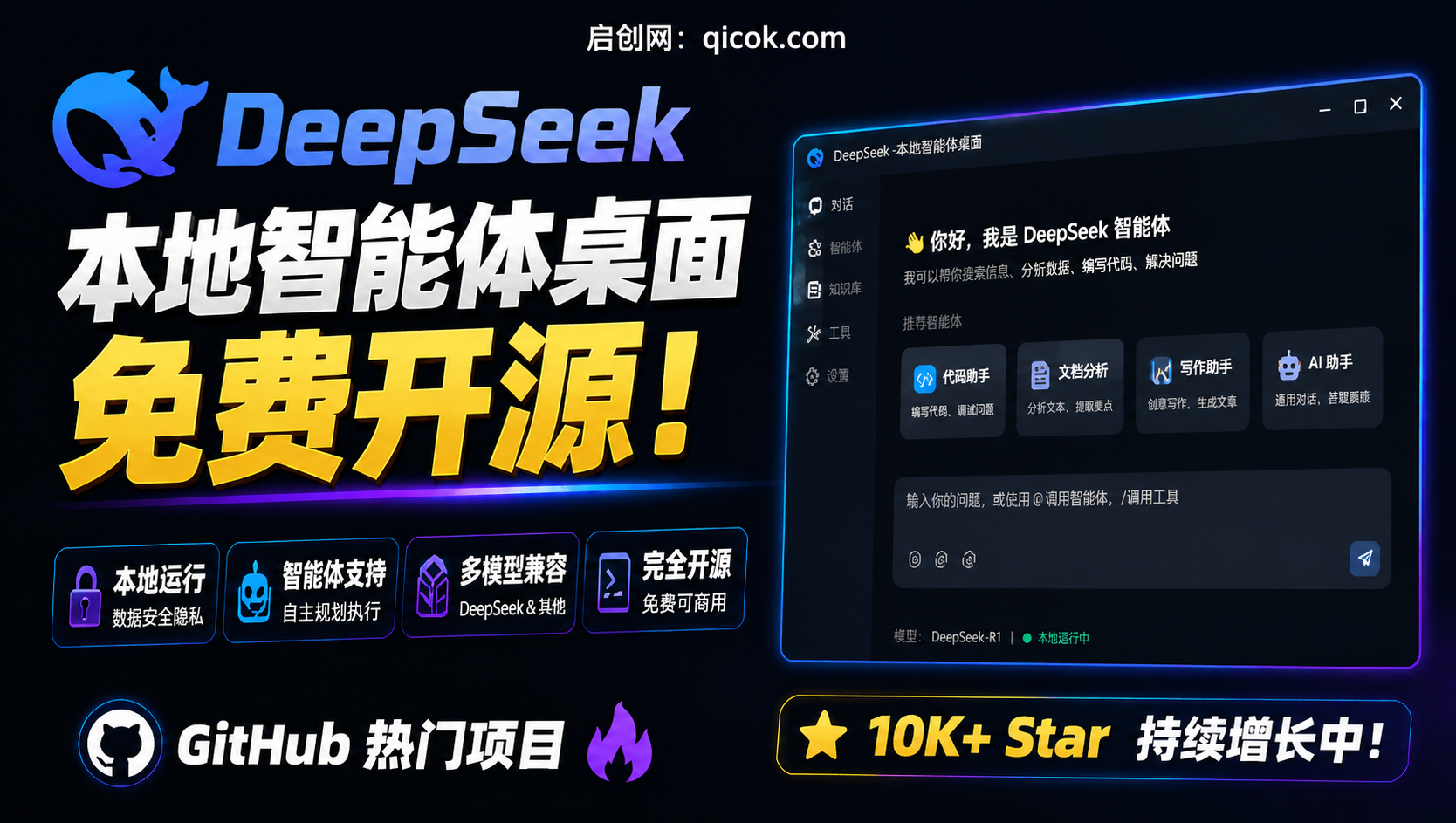 Github免费开源！把DeepSeek变成你桌面的智能体工作台，本地优先的智能桌面客户端，DeepSeek GUI