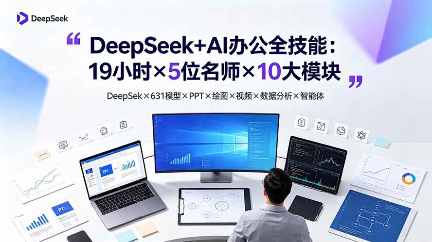 （19411期）DeepSeek+AI办公全技能：19小时×5位名师×10大模块，DeepSeek×631模型×PPT×绘图×视频×数据分析×智能体-汇课新知资源网