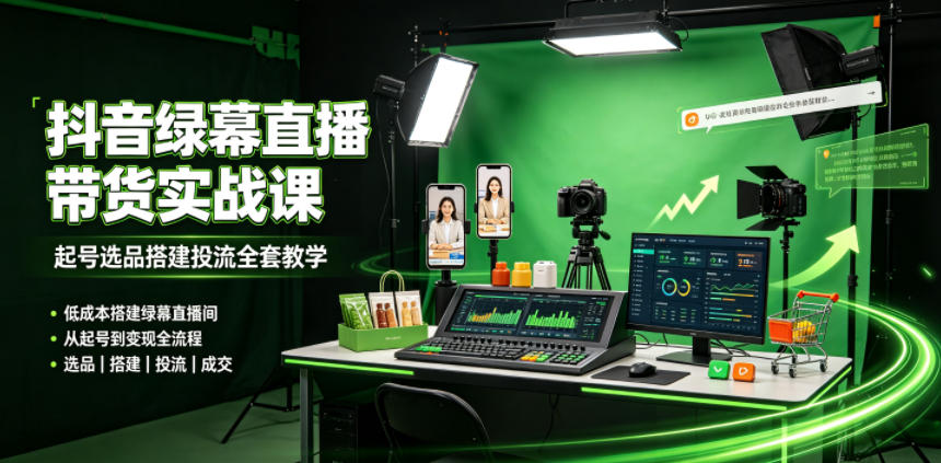 某社群抖音绿幕直播带货实战课,起号选品搭建投流全套教学,低成本搭建绿幕直播间-汇课新知资源网