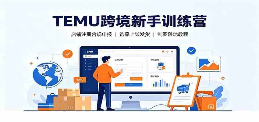 TEMU跨境新手训练营：店铺注册合规申报，选品上架发货制图落地教程-汇课新知资源网