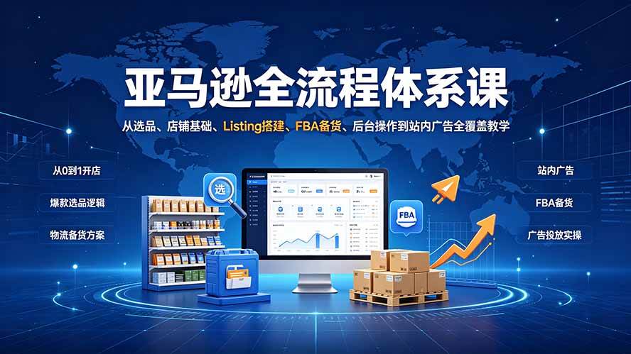 （19409期）亚马逊全流程体系课：从选品、店铺基础、Listing搭建、FBA备货、后台操作到站内广告全覆盖教学-汇课新知资源网