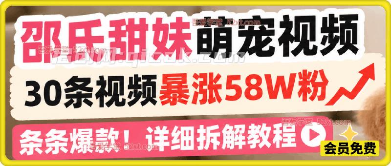 AI做邵氏甜妹萌宠视频，30条视频暴涨58W粉，条条爆款，详细拆解教程-汇课新知资源网
