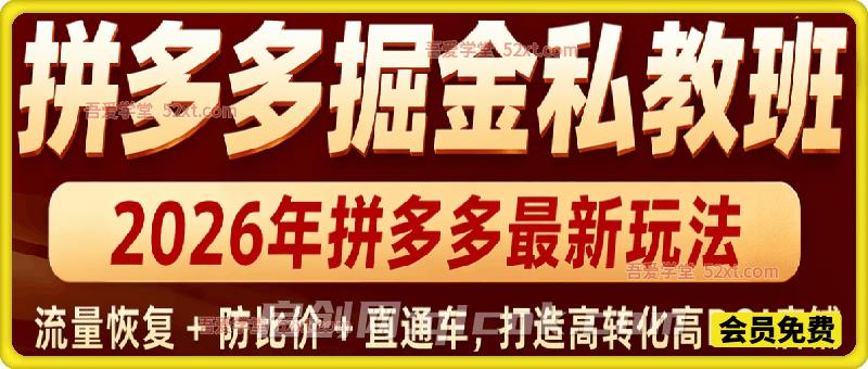 拼多多掘金私教班,2026年拼多多最新玩法,含流量恢复+防比价+直通车-汇课新知资源网