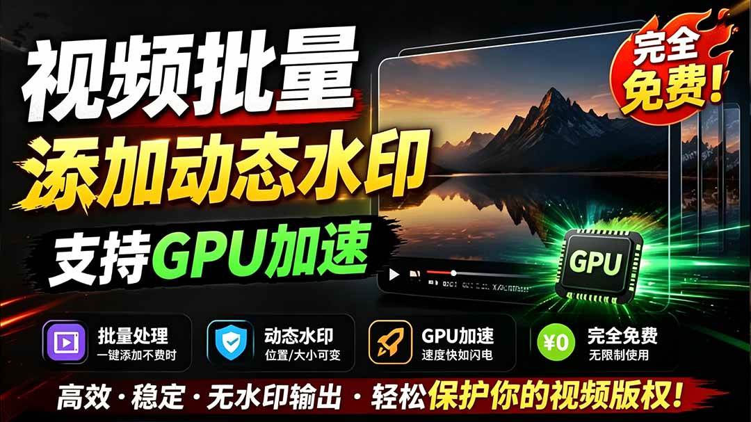 (19190期)批量视频添加动态水印!Windows纯本地运行,支持GPU加速,完全免费,视频防搬运工具 水印工坊-汇课新知资源网