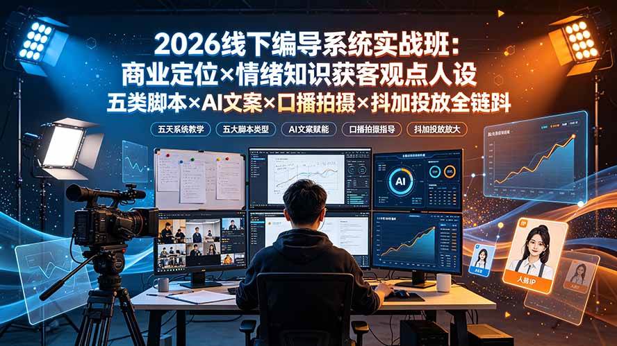 （19501期）2026线下编导系统实战班：商业定位×情绪知识获客观点人设五类脚本×AI文案×口播拍摄×抖加投放全链路-汇课新知资源网