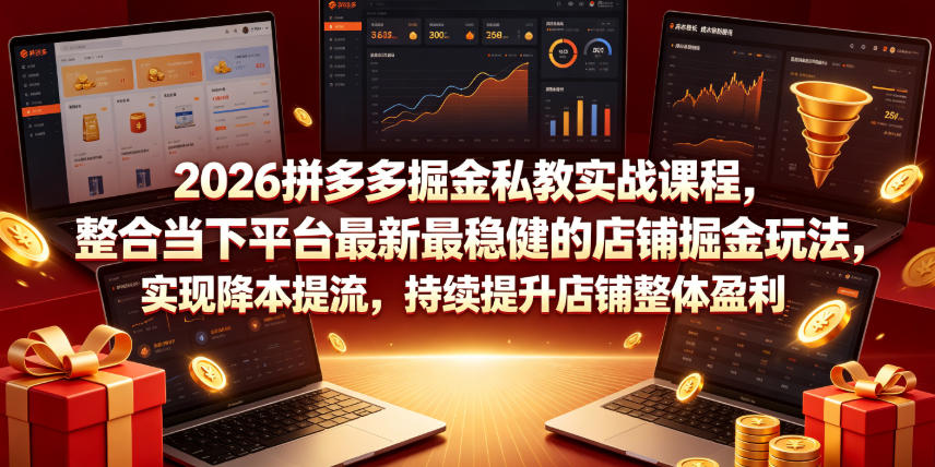 2026拼多多掘金私教实战课程,整合当下平台最新最稳健的店铺掘金玩法,实现降本提流,持续提升店铺整体盈利-汇课新知资源网