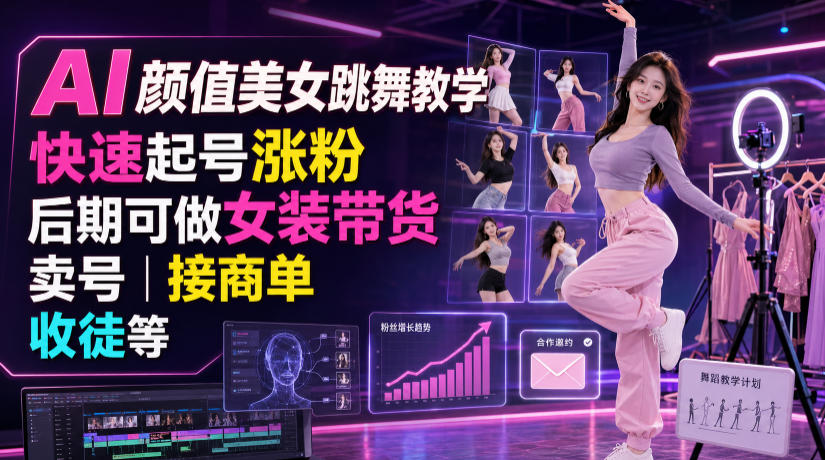 AI颜值美女跳舞教学，快速起号涨粉，后期可做女装带货，卖号，接商单，收徒等-汇课新知资源网