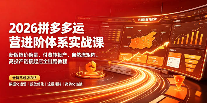 2026拼多多运营进阶体系实战课|新版拖价稳量、付费转投产、自然流矩阵、高投产链接起店全链路教程-汇课新知资源网