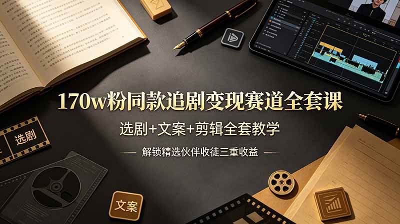 (19168期)170w粉博主同款追剧变现赛道全套课-更新,选剧+文案+剪辑全套教学,解锁精选伙伴收徒三重收益-汇课新知资源网