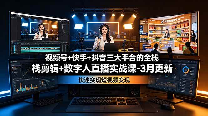 (19146期)视频号+快手+抖音三大平台的全栈剪辑+数字人直播实战课-3月更新:快速实现短视频变现-汇课新知资源网