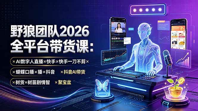 (19511期)野狼团队2026全平台带货课-7月:AI数字人直播×快手一刀不剪×蝴蝶口播×抖音AI带货×树苗剧情智剪×聚宝盆-汇课新知资源网