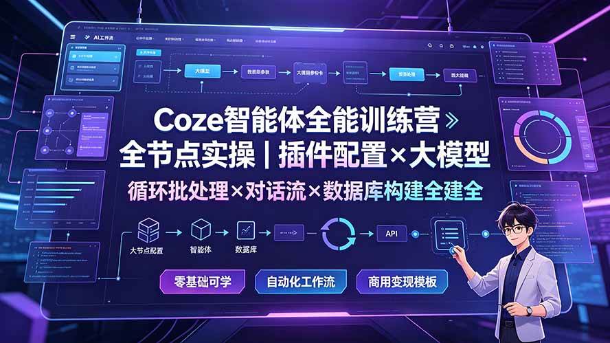 （19324期）Coze智能体全能训练营：全节点实操｜插件配置×大模型×循环批处理×对话流×数据库构建全教学-汇课新知资源网