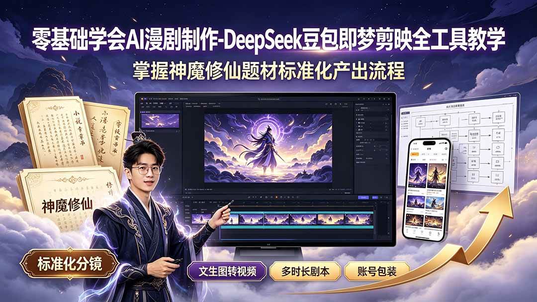 （19263期）零基础学会AI漫剧制作-DeepSeek豆包即梦剪映全工具教学，掌握神魔修仙题材标准化产出流程-汇课新知资源网