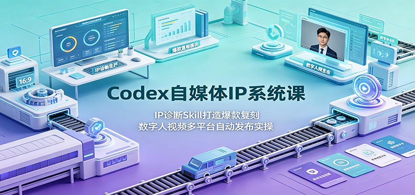 Codex自媒体IP系统课：IP诊断Skill打造爆款复刻，数字人视频多平台自动发布实操-汇课新知资源网