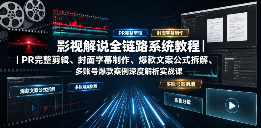 影视解说全链路系统教程|PR完整剪辑、封面字幕制作、爆款文案公式拆解、多账号爆款案例深度解析实战课-汇课新知资源网
