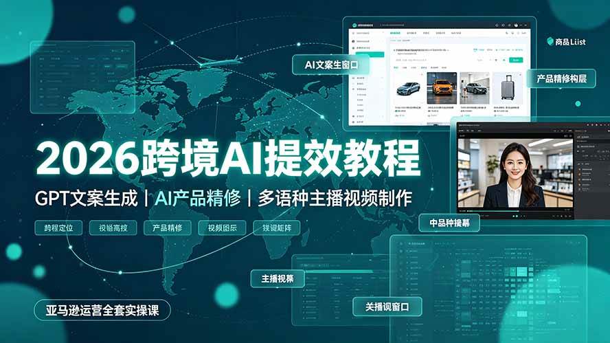 （19286期）2026跨境AI提效教程·GPT文案生成｜AI产品精修｜多语种主播视频制作，亚马逊运营全套实操课-汇课新知资源网