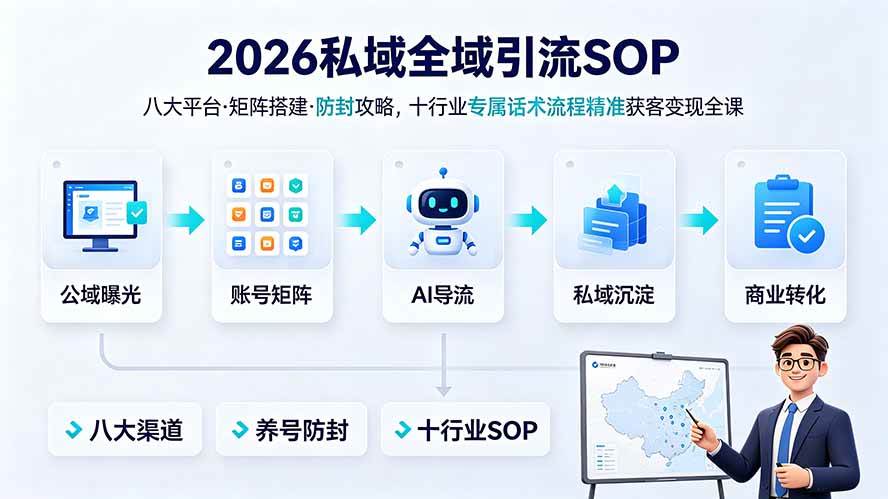 （19248期） 2026私域全域引流SOP｜八大平台·矩阵搭建·防封攻略，十行业专属话术流程精准获客变现全课-汇课新知资源网