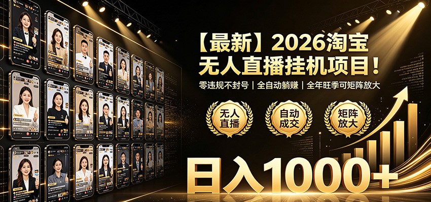 最新2026淘宝无人直播挂机项目!零违规不封号,全自动躺赚,日入1000+-汇课新知资源网