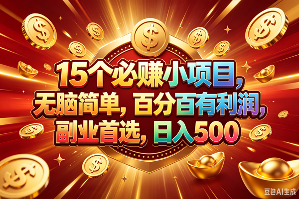 (19143期)15个必赚的小项目,百分百赚元子,无脑简单,副业首选,日入500+-汇课新知资源网