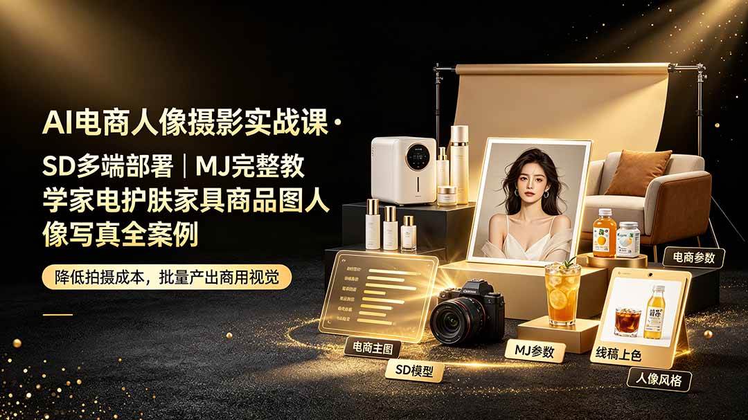 （19262期）AI电商人像摄影实战课·SD多端部署｜MJ完整教学｜家电护肤家具商品图人像写真全案例-汇课新知资源网