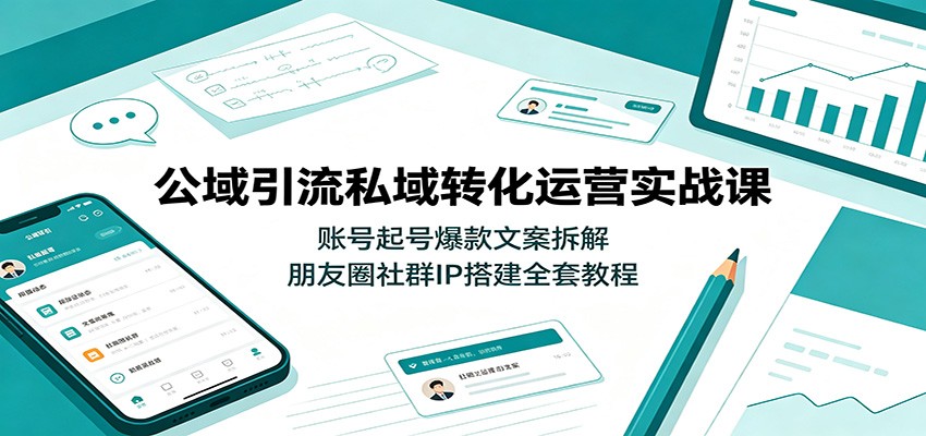 公域引流私域转化运营实战课：账号起号爆款文案拆解，朋友圈社群IP搭建全套教程-汇课新知资源网