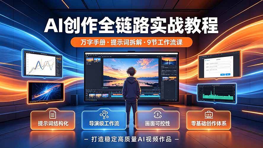 （19247期）AI创作全链路实战教程｜万字手册·提示词拆解·9节工作流课，打造稳定高质量AI视频作品-汇课新知资源网