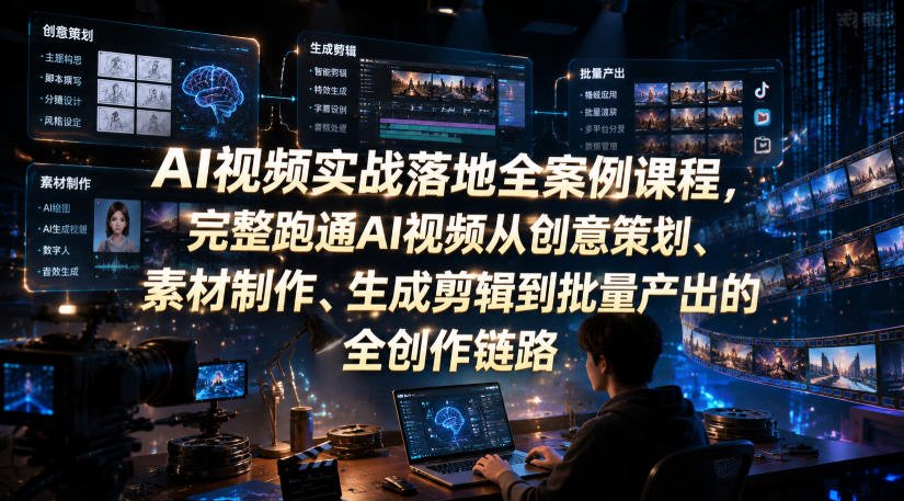 AI视频实战落地全案例课程,完整跑通AI视频从创意策划、素材制作、生成剪辑到批量产出的全创作链路-汇课新知资源网