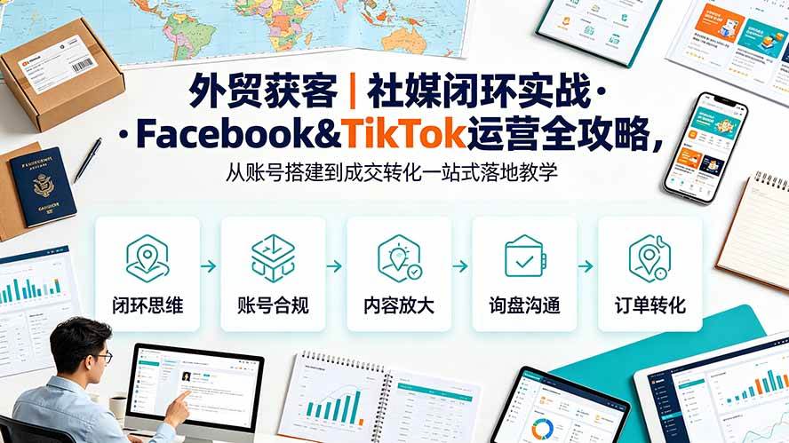 （19526期）外贸获客｜社媒闭环实战·Facebook&TikTok运营全攻略，从账号搭建到成交转化一站式落地教学-汇课新知资源网