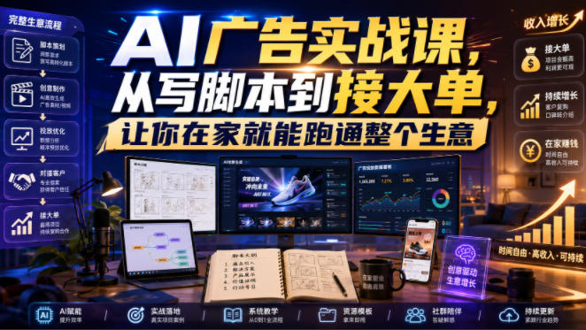 AI广告实战课，从写脚本到接大单，让你在家就能跑通整个生意【原创双语字幕】-汇课新知资源网