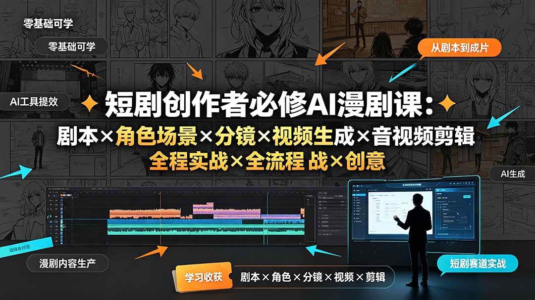 （19459期）短剧创作者必修AI漫剧课：剧本×角色场景×分镜×视频生成×音视频剪辑×全流程实战×创意短片拆解-汇课新知资源网