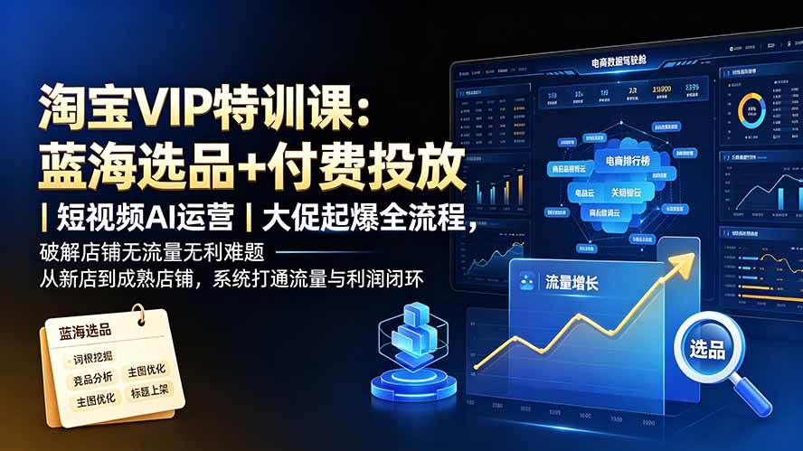 (19607期)淘宝VIP特训课-更新:蓝海选品+付费投放|短视频AI运营|大促起爆全流程,破解店铺无流量无利润难题-汇课新知资源网