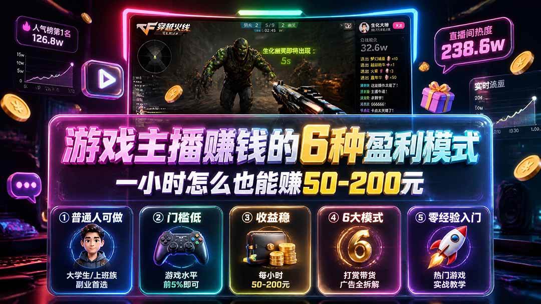 (19627期)付费文章:游戏主播赚钱的6种盈利模式,一小时怎么也能赚50-200元-汇课新知资源网