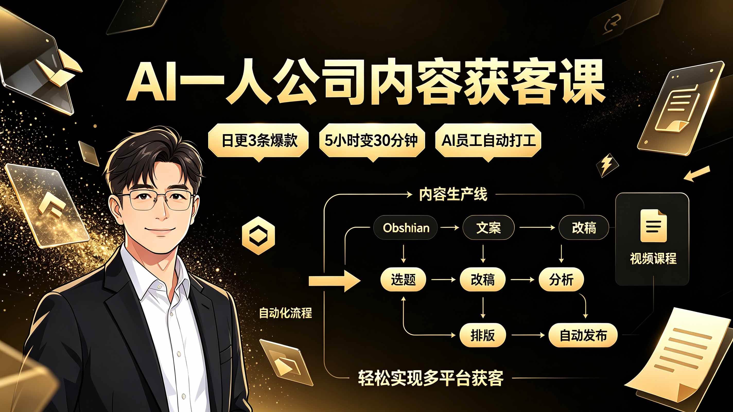 （19387期）AI一人公司内容获客课：日更3条爆款×5小时变30分钟×AI员工自动打工，轻松实现多平台获客-汇课新知资源网