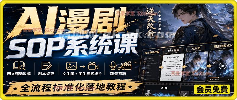 AI漫剧SOP系统课:网文筛选改编、剧本规范、文生图图生视频成片、配音剪辑全流程标准化落地教程-汇课新知资源网