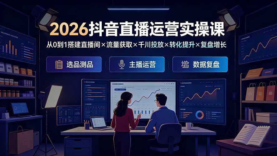 （19343期）2026抖音直播运营实操课：从0到1搭建直播间×流量获取×千川投放×转化提升×复盘增长，系统掌握完整闭环-汇课新知资源网