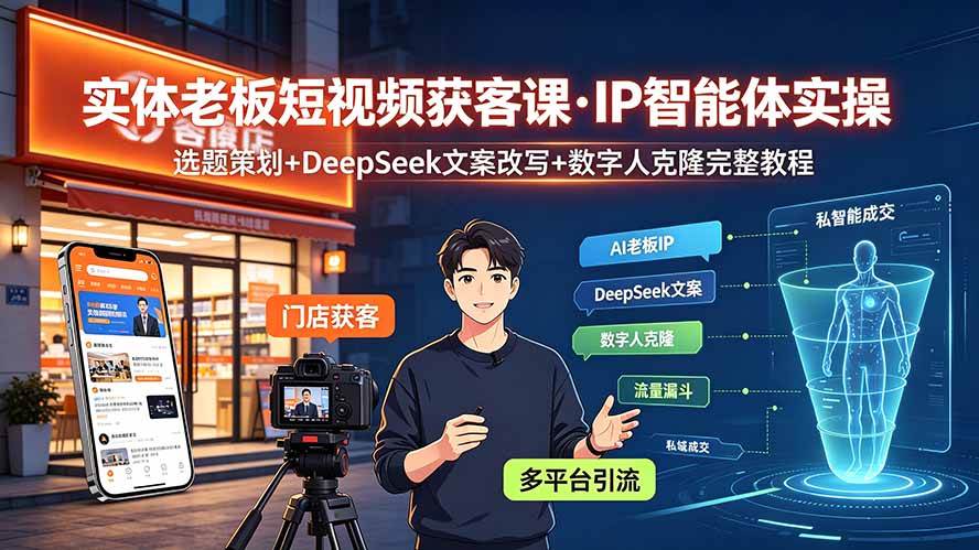 （19260期）实体老板短视频获客课·IP智能体实操｜选题策划+DeepSeek文案改写+数字人克隆完整教程-汇课新知资源网